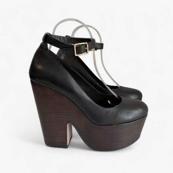 Office London Chunky Platform Heels Black Leather Ankle Strap 40/9 - Picture 1 of 9